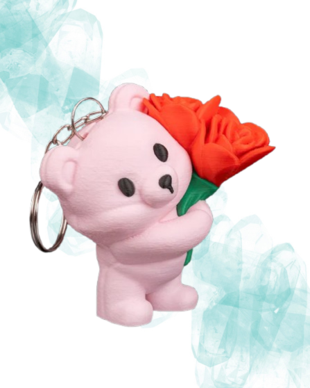 Porte-clé ourson et son bouquet